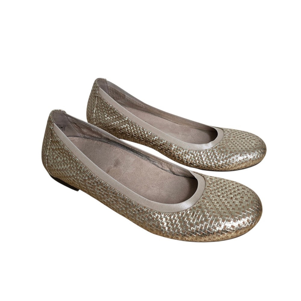 Vionic Anita Woven Ballet Flats Champagne Gold Metallic Orthotic Support Size 10